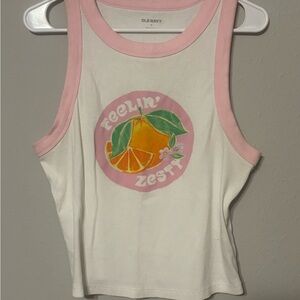 Old Navy Women's White and Pink Citrus Tank Top